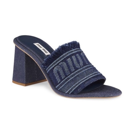 Logo Denim Open-Toe Mules - Picture 1 of 8